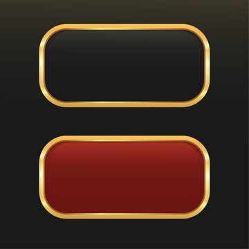 Black and Red Rectangle Buttons with Golden Frame, Template of Empty Buttons, Vector