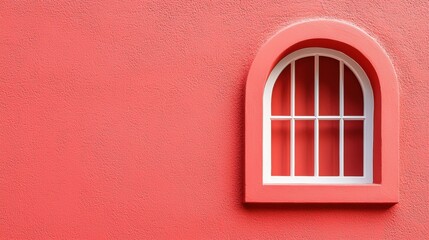 Fototapeta premium Coral Wall with Arch Window, Minimalist Design