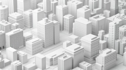 Fototapeta premium 3D model of white city buildings in simple shapes