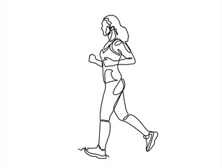 Woman Runner One Line Drawing. Running Abstract Minimal Drawing. Continuous One Line Woman Run Sport Illustration. Modern Trendy Contour Drawing	