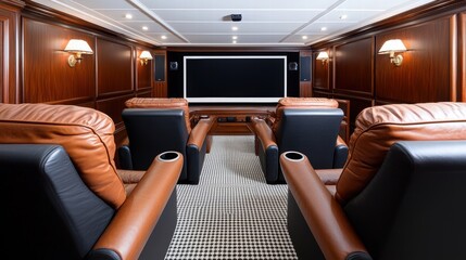 Fototapeta premium Luxurious Home Theater Room with Leather Seating