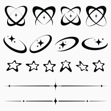 Aesthetic Y2K Elements with Sparkles Stars and Abstract Shapes for Retro Futuristic and Trendy Digital Designs