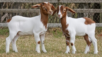 Charming Boer Goats Grazing in a Lush Farm Field with Joyful Children
