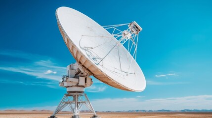 Large Radio Telescope Antenna in Desert Landscape Scientific Observation Clear Blue Sky High-Tech Environment