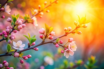 Fototapeta premium Spring Landscape: Delicate Buds on Branch, Copy Space, Right Composition