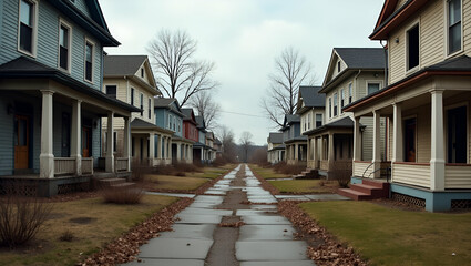 Flat Series of abandoned homes in neighborhood a stark reminder of housing crisis fallout urban decay and vacancy concept as Series of abandoned homes in neighborhood a stark reminder of housing crisi