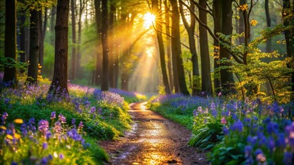 Obraz premium Spring Path Walk: Macro Photography of Blossoming Flowers and Delicate Greenery