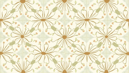 Flat Art Nouveau vine seamless tile pattern with flowing vine lines and pastel colors ideal for elegant dining rooms concept as Flowing vine lines and pastel colors create Art Nouveau vine seamless ti