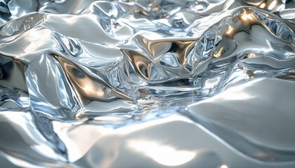 Abstract Crumpled Reflective Paper Texture with Silver Marble Pattern and Glossy Finish