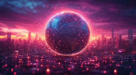 Global Business Network Connection Abstract Digital Globe Art Soft Pastel Colors Technology Visualization