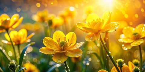 Fototapeta premium Springtime Joy: Macro Close-up of Warm Yellow Flowers