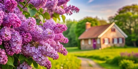 Springtime Lilac Countryside Retreat: Peaceful Cottage Garden Scene