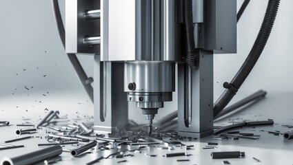 Industrial metal cutting machine working on metal pipes.