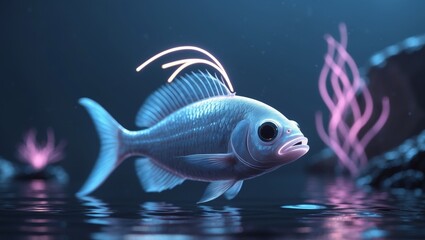 Fototapeta premium Futuristic Angler fish Exploring the Depths of an Alien Ocean