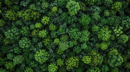 Aerial view of dense green forest canopy vibrant foliage natural sunlight ecological landscape texture background