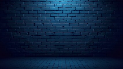 Dark Blue Brick Wall With Blue Lighting For Backgrounds Decoration