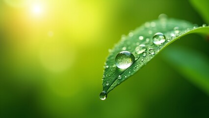 Close-Up of Fresh Green Leaf with Water Droplets and Soft Light