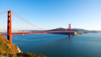 Obraz premium Explore the Stunning Flat Vector Illustration of the Iconic Golden Gate Bridge in San Francisco, USA - A Beautiful Depiction of Urban Architecture in Travel Photography