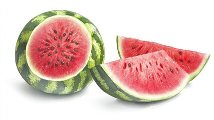 Hand-Painted Watermelon Slice Illustration on Clean White Background