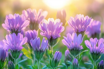 Obraz premium Purple flowers blooming in sunlight a vibrant floral scene