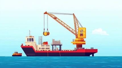 Naklejka premium Heavy Lift Barge: Offshore Construction and Crane Operations for Drilling and Energy Installation