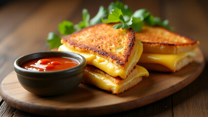 Delicious Grilled Cheese Sandwiches with Crispy Edges Served with Tomato Soup: The Ultimate Comfort Food and Appetizer for Food Marketing and Menu Concepts in Stock Photos