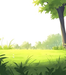Obraz premium An illustration depicting a sunny meadow beneath a large tree