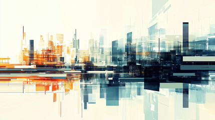 Abstract Urban Landscape: Digital Composition of Lines and Geometric Shapes that Evoke Movement, Energy and Futurism in a Minimalist Setting &ndash; Generative AI