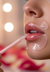 Collagen Lip Mask for Plumping and Hydration with Rose Petals and Glowing Vanity Lights