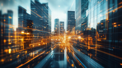 Abstract Urban Landscape: Digital Composition of Lines and Geometric Shapes that Evoke Movement, Energy and Futurism in a Minimalist Setting &ndash; Generative AI