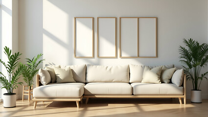 Flat The living room is decorated with furniture small plant pots and picture frames creating cozy and stylish home environment concept as Cozy living room decorated with furniture small plant pots an