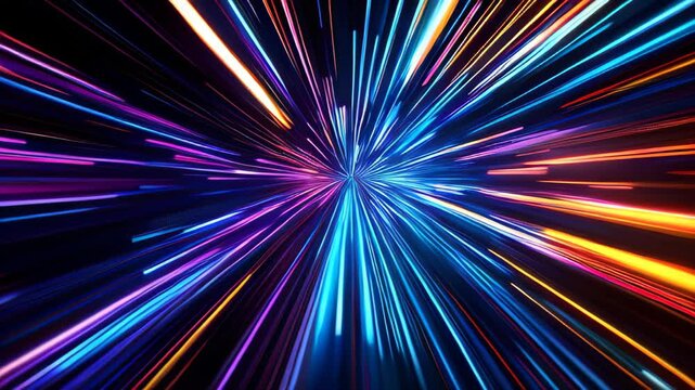 Slow motion light speed explosion. Futuristic neon burst, colorful energy rays, sci-fi motion blur, abstract hyperspace travel effect, digital acceleration