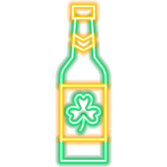 Beer Bottle Neon Icon. Illustration of Happy Saint Patrick's Day. Clover Leaf Lucky Irish Holiday.