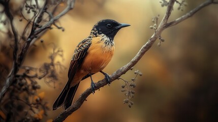 close up of bird is sitting on the bench in the nature, bird in the nature
