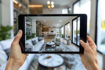 Immersive Virtual Tour: Join a Live Online Open House with a Real Estate Agent Showcasing a Stunning Home for Sale on a Tablet