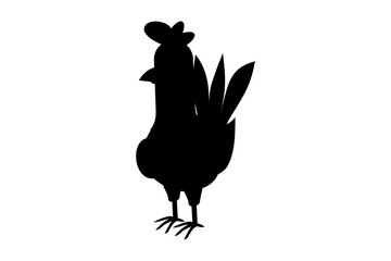 Rooster silhouette vector. Black and white chicken shape for farm logos, stickers, and graphic design