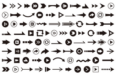 Fototapeta premium アイコンやバナー、ウェブ・サイトのボタン等の素材にも使えるシンプルな白黒の矢印セット