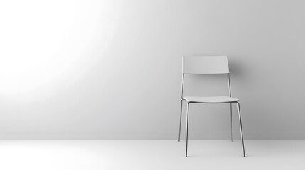 A modern minimalist chair stands alone against a white wall background