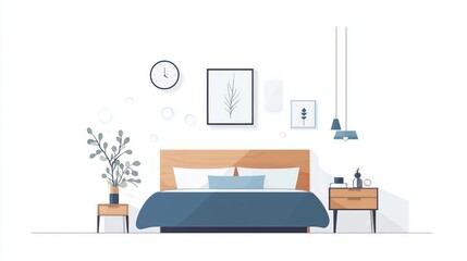 Fototapeta premium a minimalist bedroom interior with bed, bedside tables, and decor.