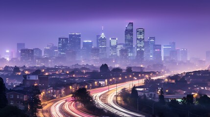 Fototapeta premium Night Cityscape: A Misty Metropolis at Dusk