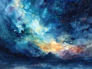 Minimalistic Watercolor Illustration of Celestial River Akash Ganga Milky Way in Hindu Mythology