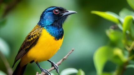 Naklejka premium close up of bird is sitting on the bench in the nature, bird in the nature