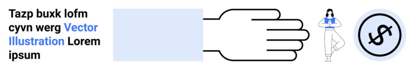 Open hand outline beside professional woman and dollar coin highlighting themes of collaboration, finance, and opportunity. Ideal for business support, investment, teamwork, monetary goals