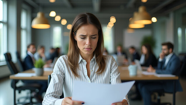 Worried mature professional business woman reading bad news in document at work tired upset busy 40s middle aged businesswoman feeling stress looking at paper bill having problem in office. concept as