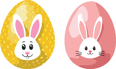 Fototapeta premium Adorable Bunny Face Easter Eggs Vector Collection. Cute Rabbit-Themed Easter Eggs Clipart. Funny Bunny Easter Egg Illustrations for Kids