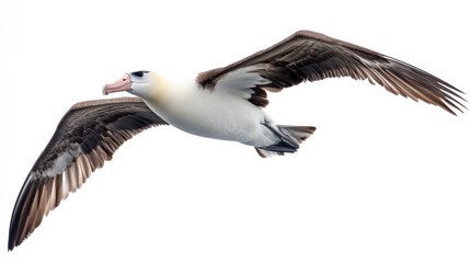 Majestic Albatross in Flight Against a White Canvas - A Rare Bird from Kauai's Pacific Ocean