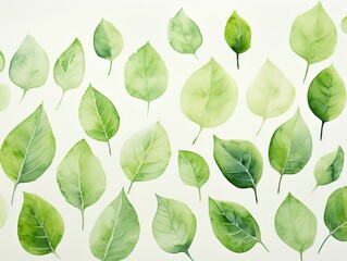 Minimalistic Watercolor Illustration of Green Leaves Background with Soft Colors and Gentle Texture
