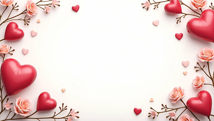 Beautiful Hearts and Intricate Floral Wreath Border Frame with Loving Copy Space for Mother's Day Messages - Perfect Photo Stock Concept with Empty Space on the Left Side for Personalization