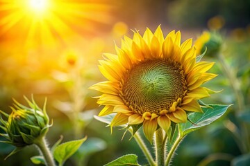 Tiny Budding Sunflower, Sun-Kissed, Summer, Close-up, Macro Photography