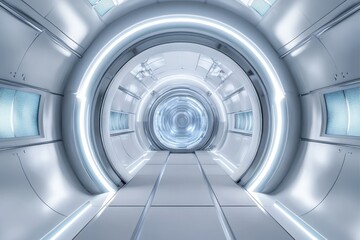 Futuristic corridor with luminous lighting in a sleek sci-fi environment